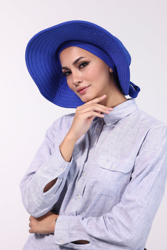 Adjustable Summer Hat + Separate Matching Turban- Royal Blue