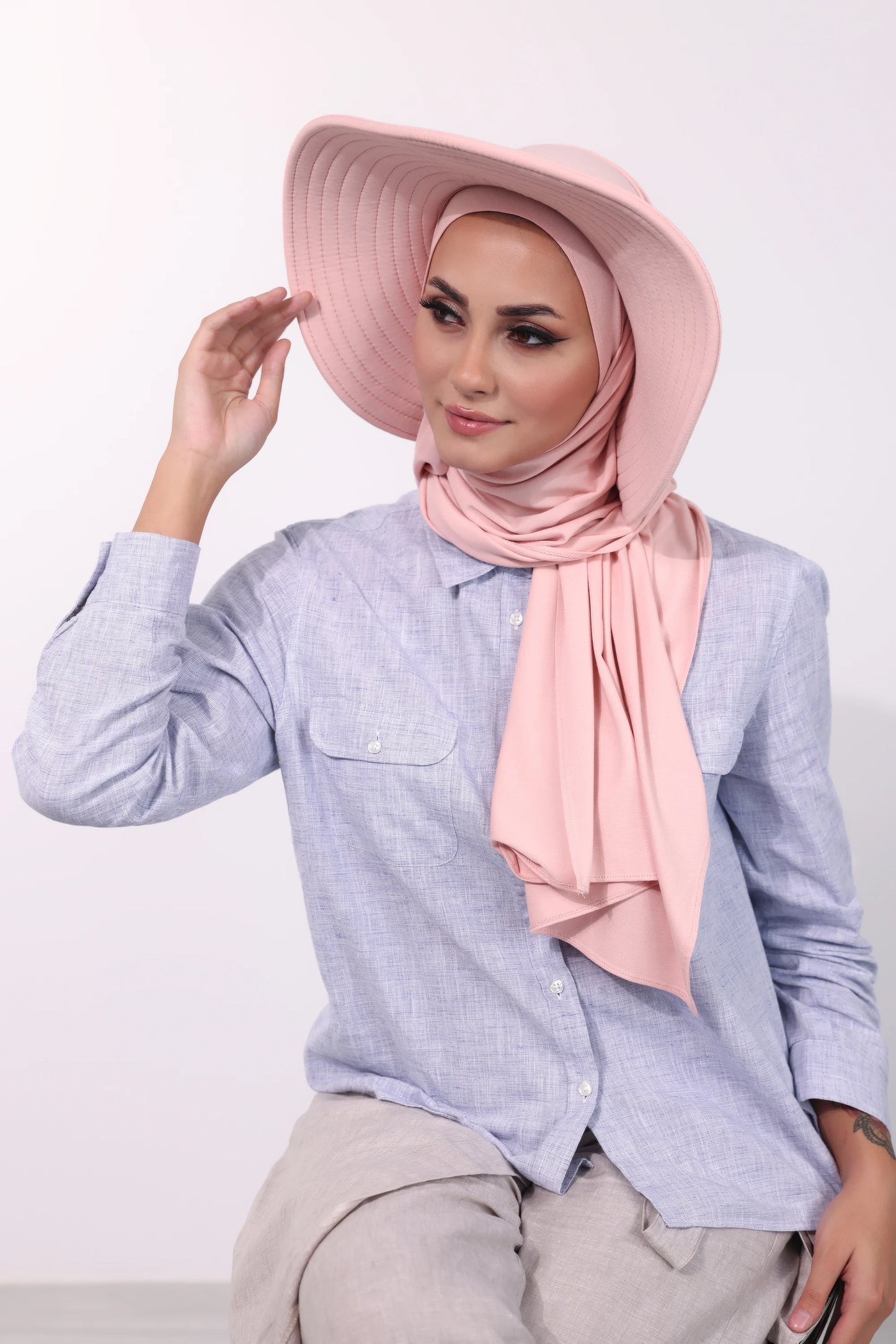 Adjustable Summer Hat + Matching Separate Hijab - Peach