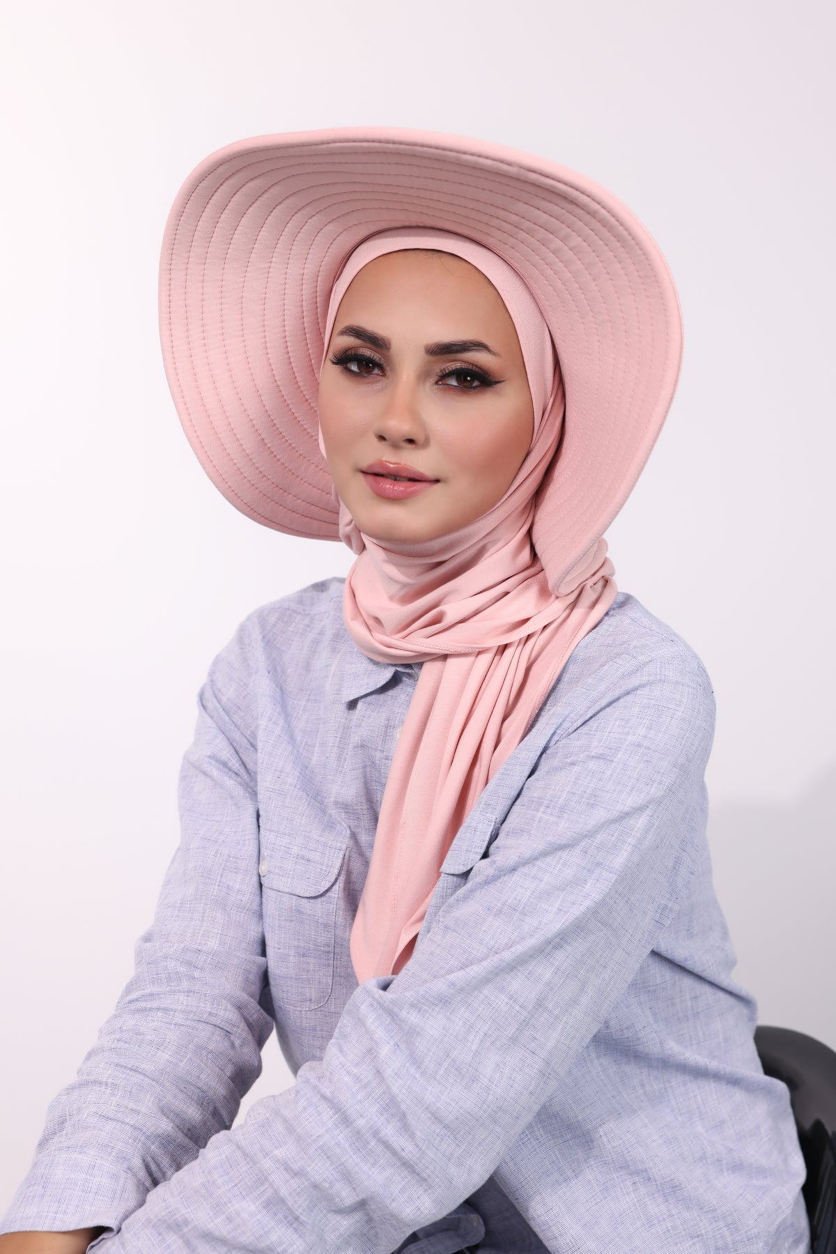Adjustable Summer Hat + Matching Separate Hijab - Peach