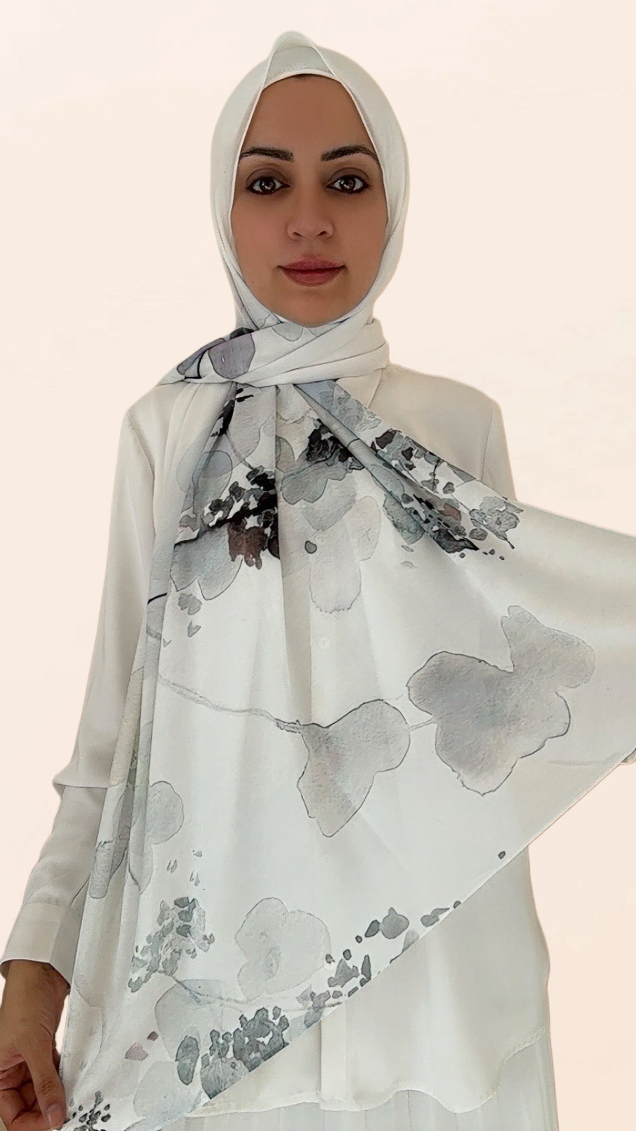 Grayscale Florals Crepe Chiffon Hijab