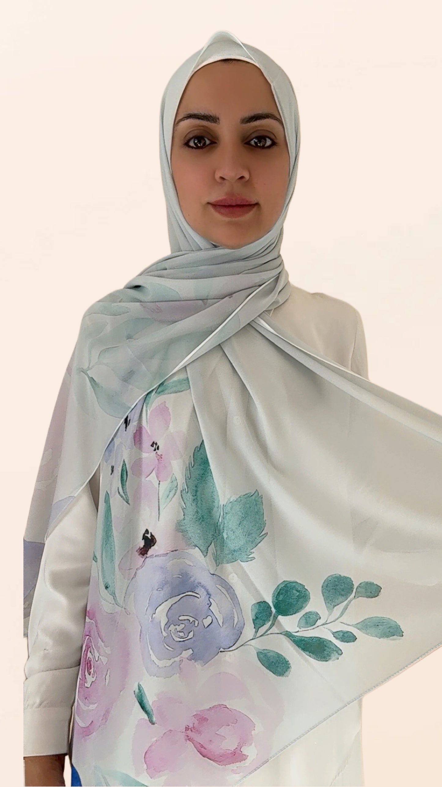 Watercolor Roses Crepe Chiffon Hijab