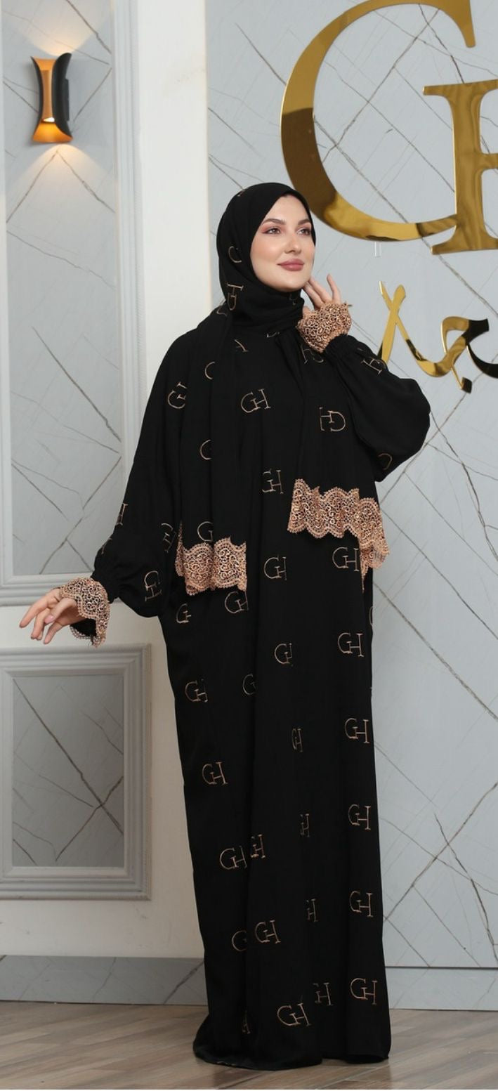 Letter Embroidered Prayer Abaya