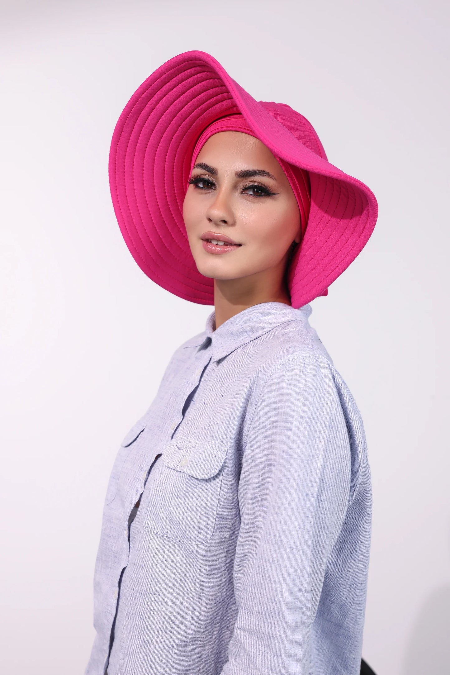 Adjustable Summer Hat + Separate Matching Turban - Hot Pink