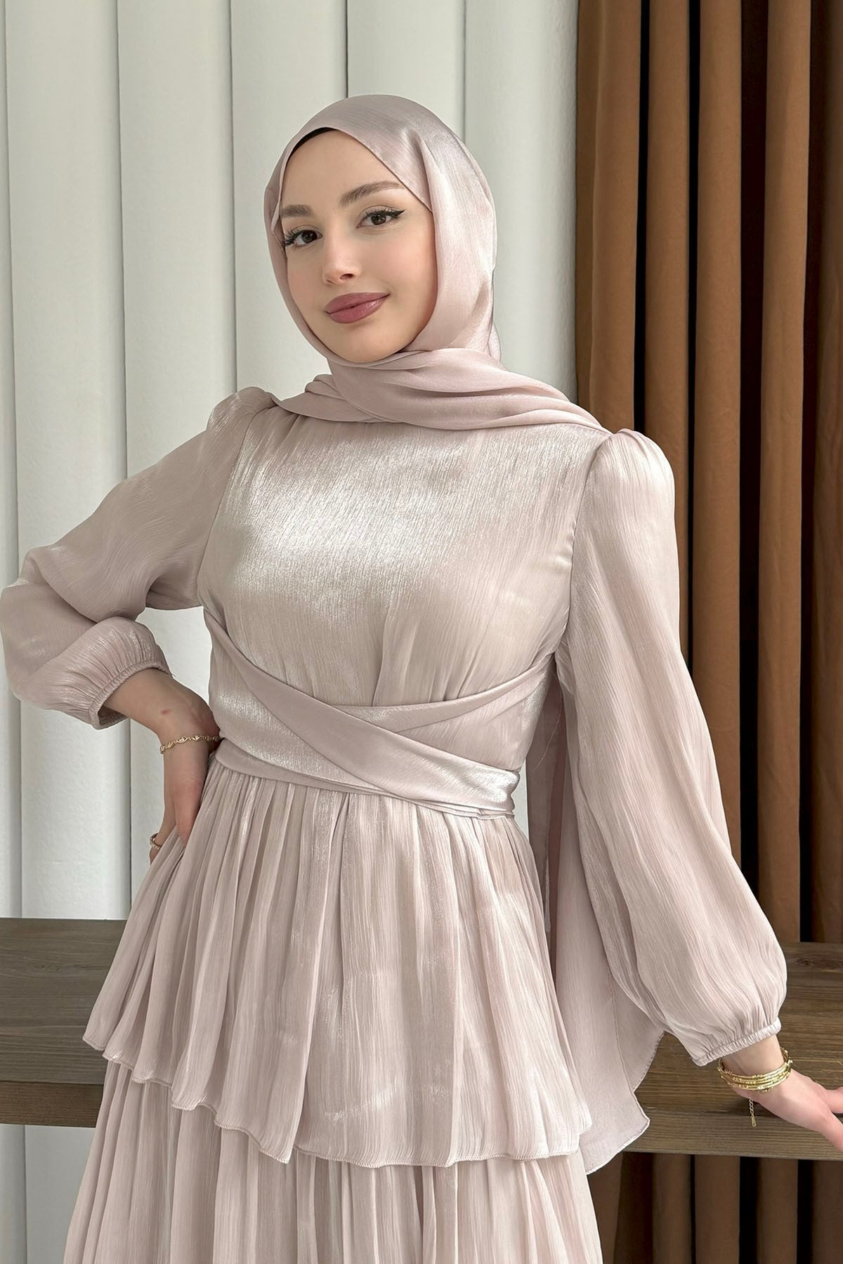 Layered Ruffle Maxi Dress - Nude