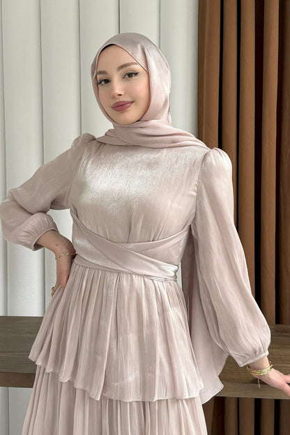 Layered Ruffle Maxi Dress - Nude