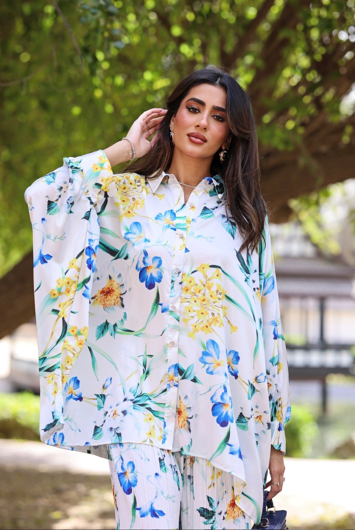 Gardenia Satin Set with Plissé Pant