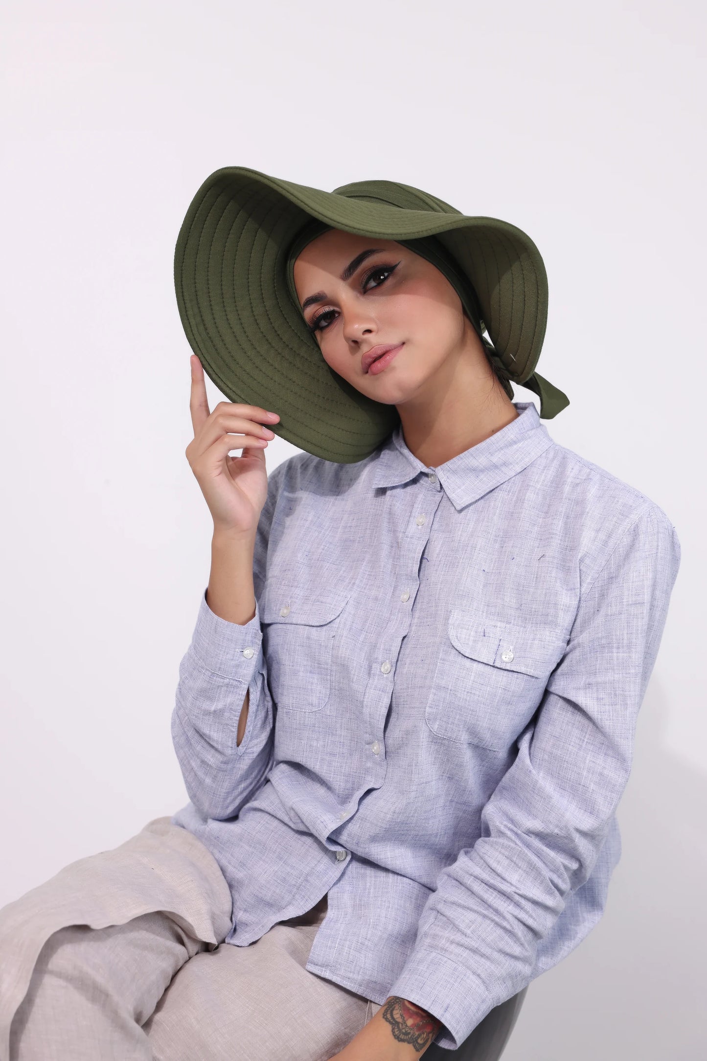 Adjustable Summer Hat + Separate Matching Turban - Olive Green