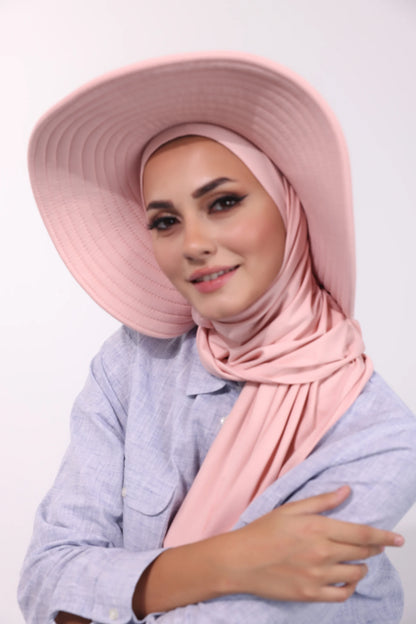 Adjustable Summer Hat + Matching Separate Hijab - Peach