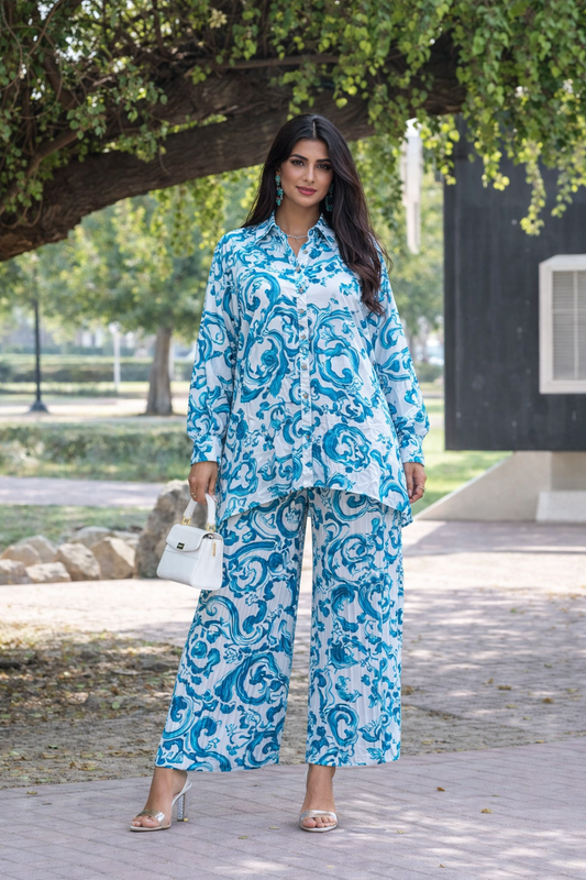 Lotus Satin Set with Plissé Pant