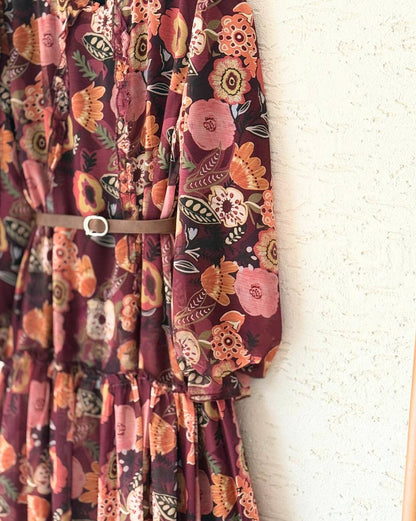 Classic Floral Ruffle Lined Maxi Dress