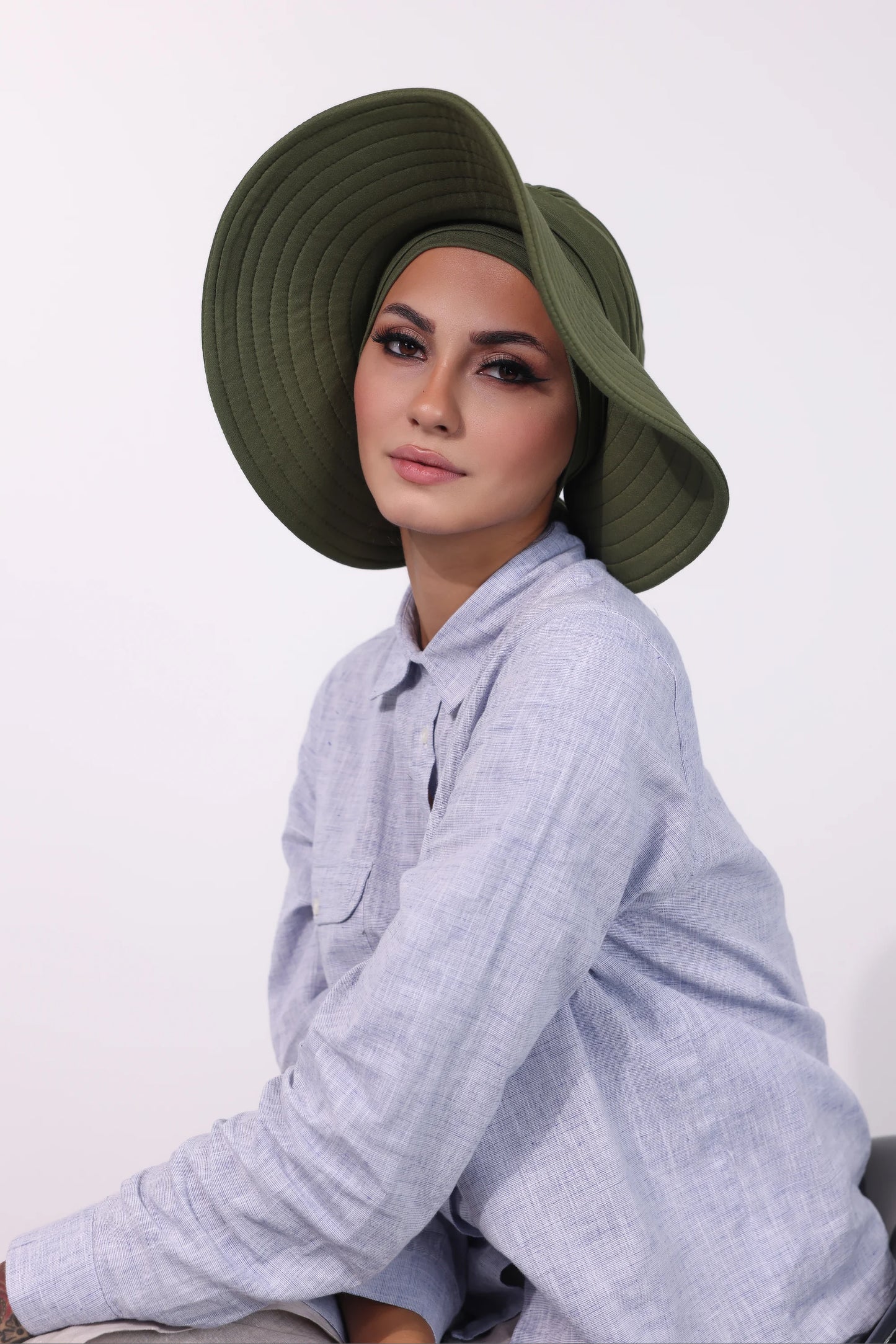 Adjustable Summer Hat + Separate Matching Turban - Olive Green