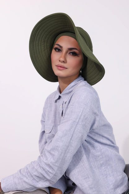 Adjustable Summer Hat + Separate Matching Turban - Olive Green