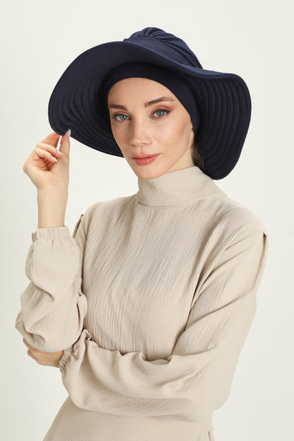 Adjustable Summer Hat + Separate Matching Turban- Navy Blue