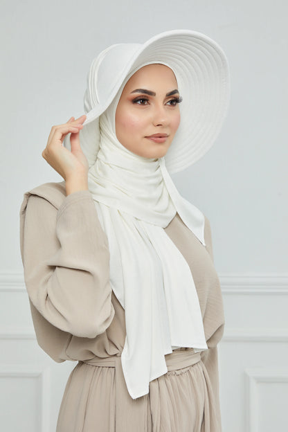Adjustable Summer Hat +
 Matching Hijab - Offwhite