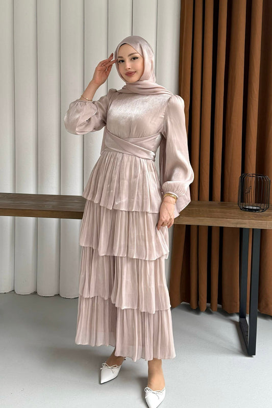 Layered Ruffle Maxi Dress - Nude