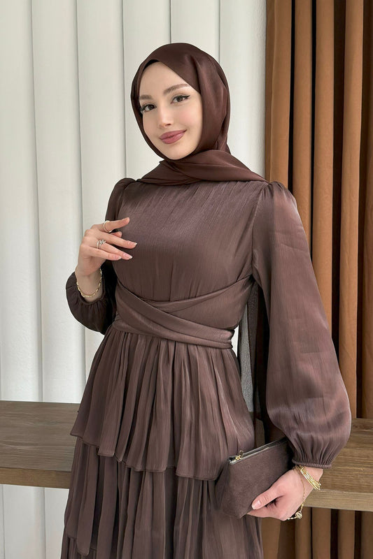 Layered Ruffle Maxi Dress -Brown