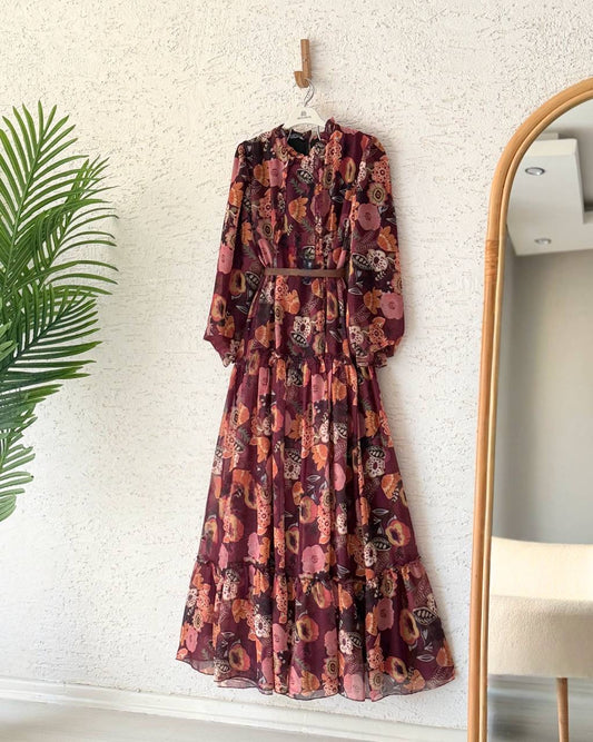 Classic Floral Ruffle Lined Maxi Dress
