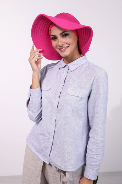 Adjustable Summer Hat + Separate Matching Turban - Hot Pink