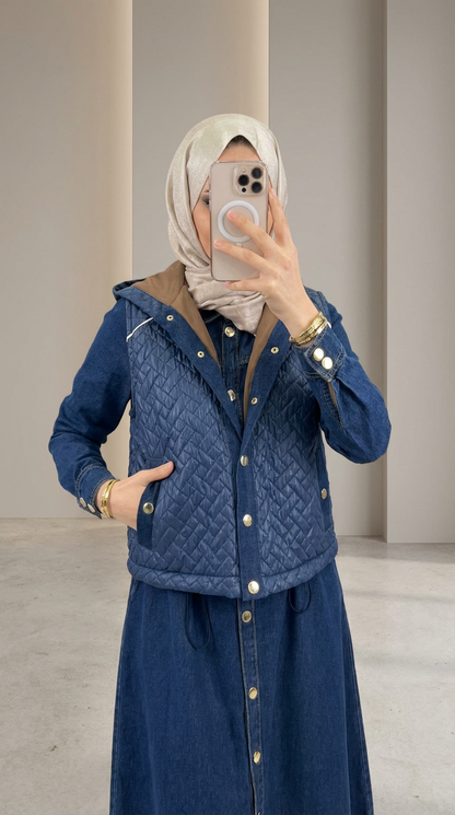 Chic Denim Dress & Waterproof Jacket Look