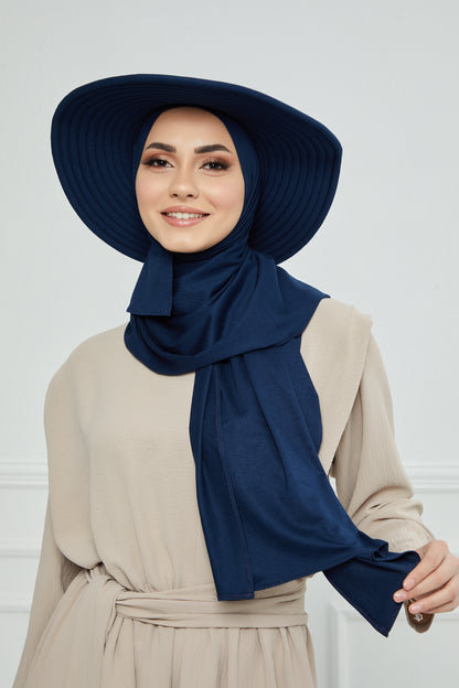 Adjustable Summer Hat + Matching Hijab - Navy Blue