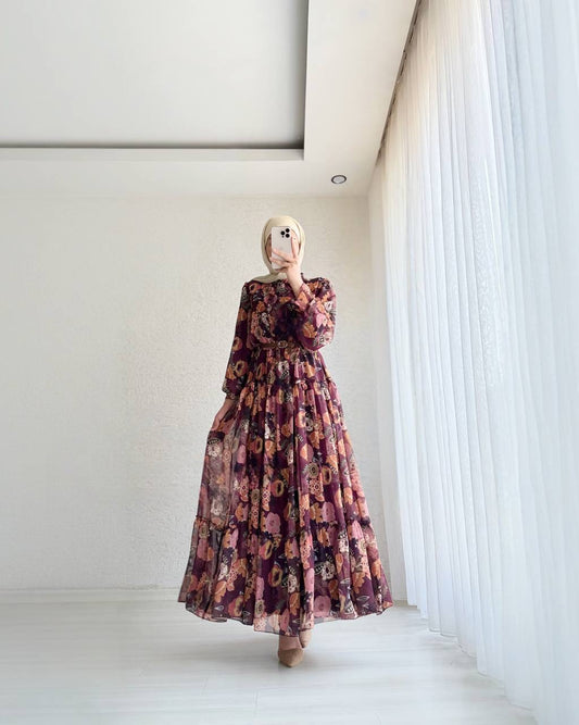 Classic Floral Ruffle Lined Maxi Dress