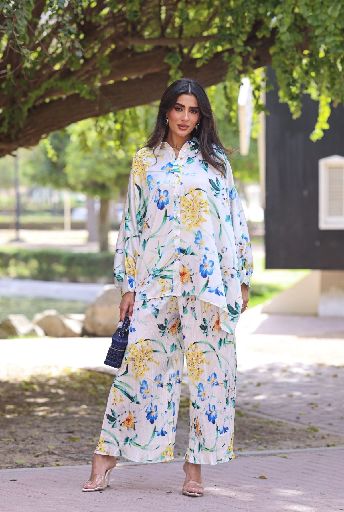 Gardenia Satin Set with Plissé Pant