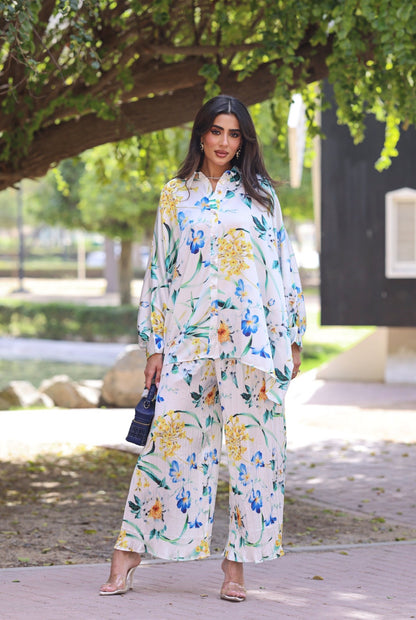 Gardenia Satin Set with Plissé Pant