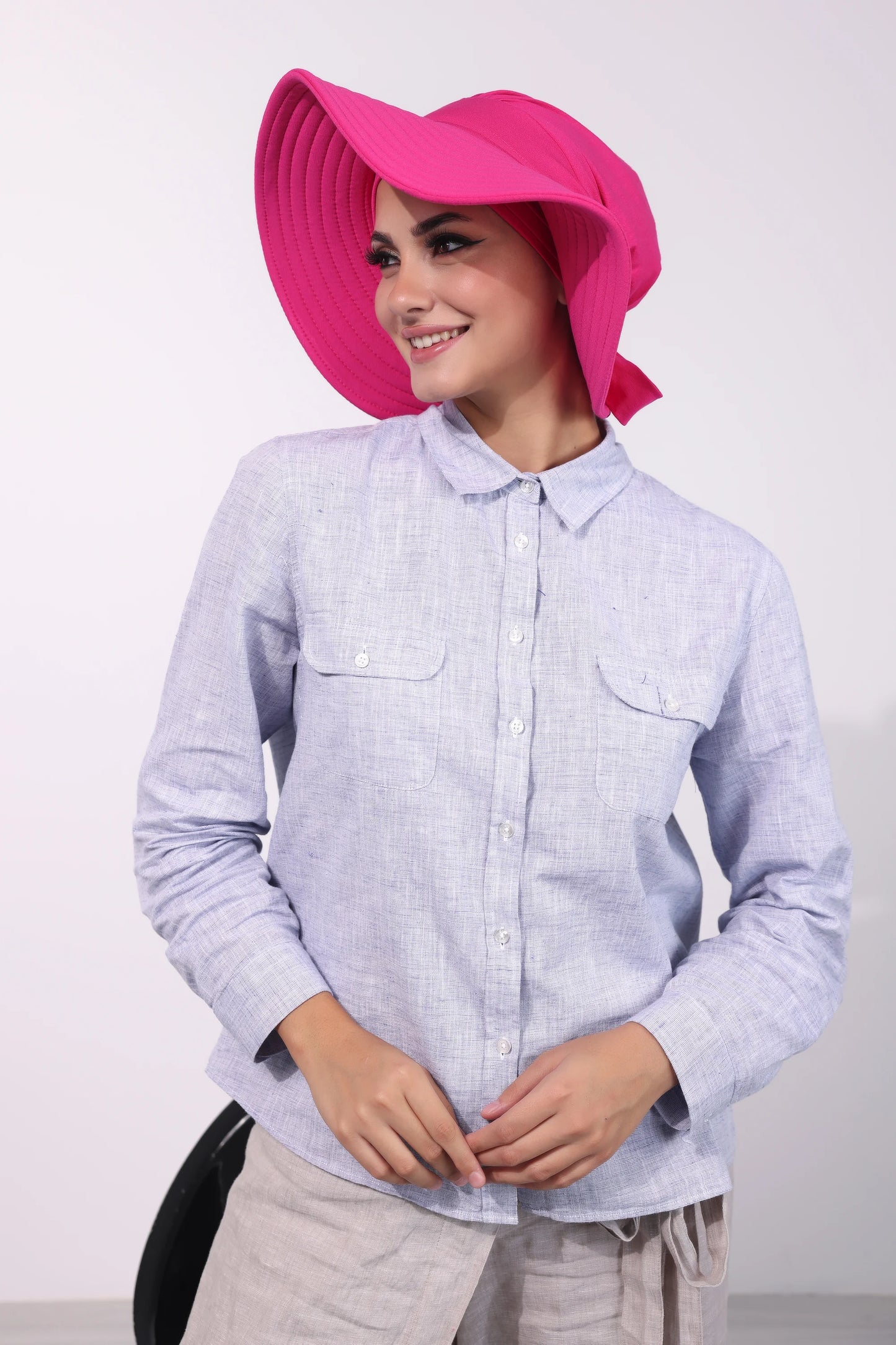 Adjustable Summer Hat + Separate Matching Turban - Hot Pink
