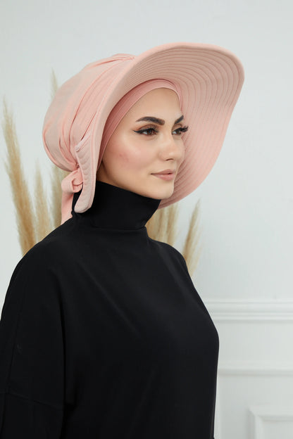 Adjustable Summer Hat + Separate Matching Turban - Peach
