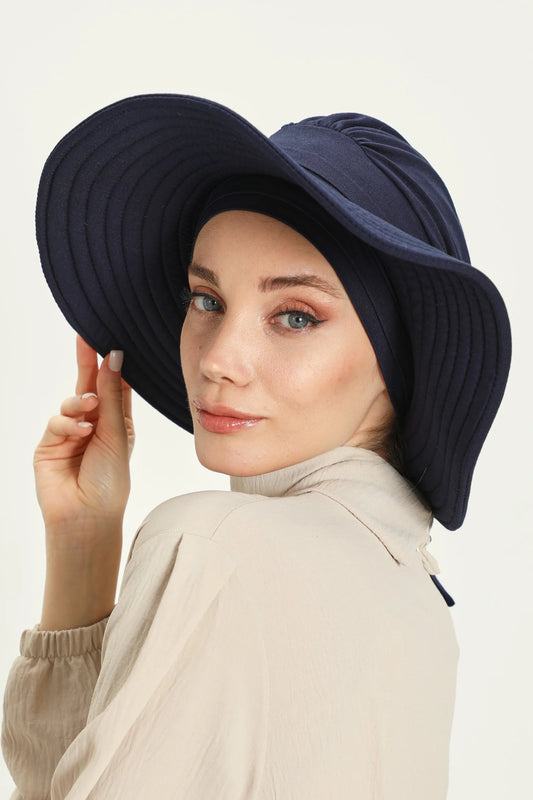 Adjustable Summer Hat + Separate Matching Turban- Navy Blue