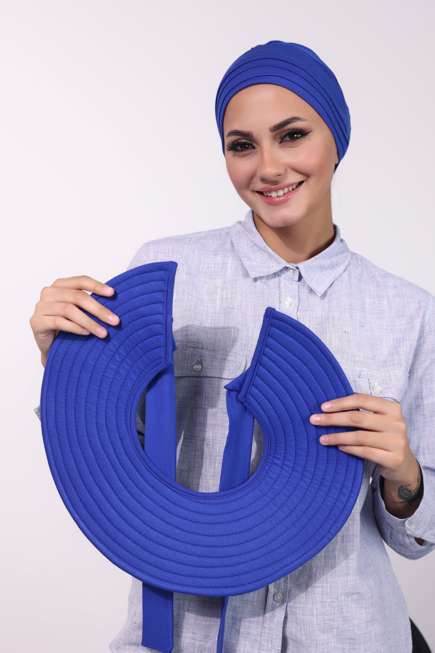 Adjustable Summer Hat + Separate Matching Turban- Royal Blue