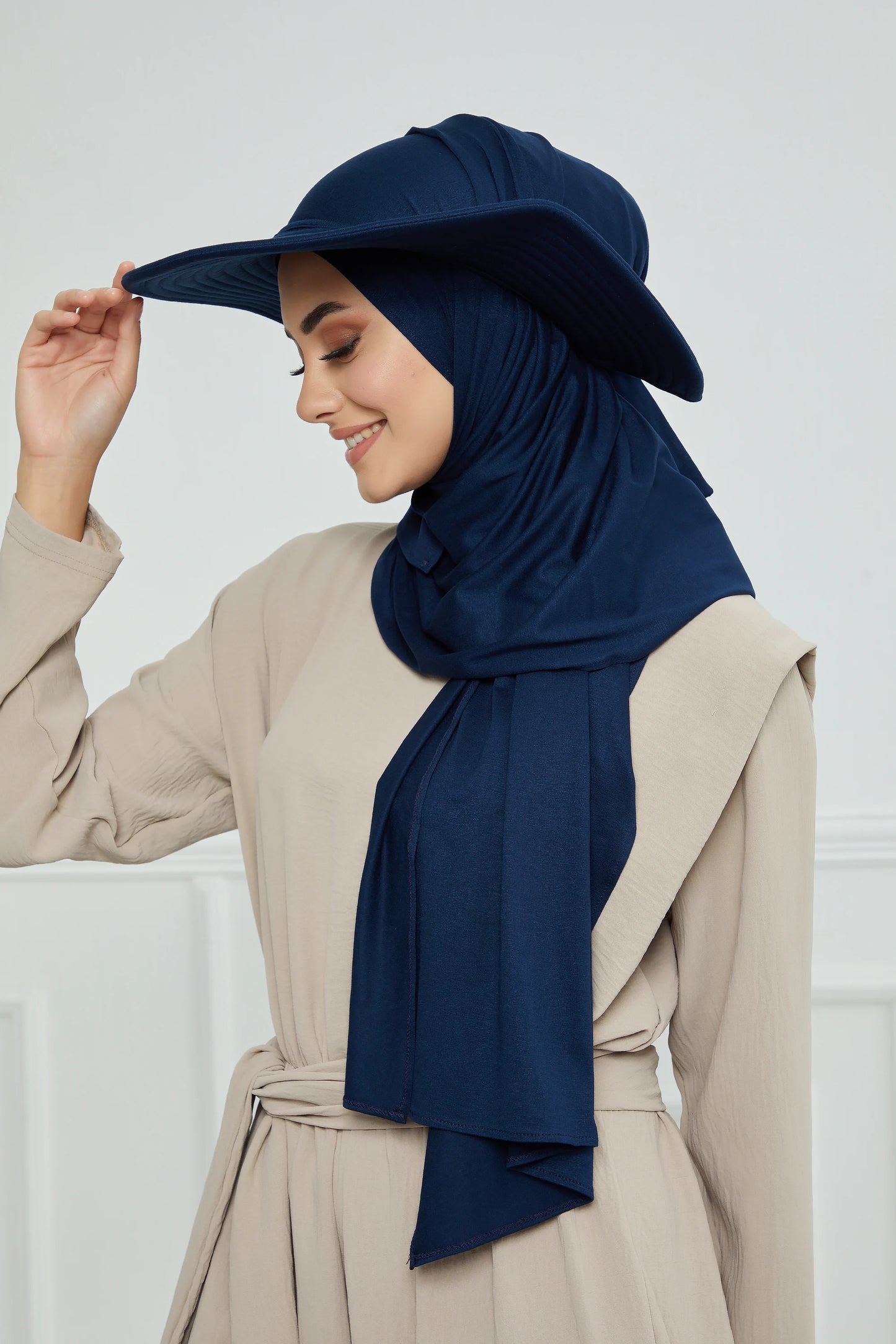Adjustable Summer Hat + Matching Hijab - Navy Blue
