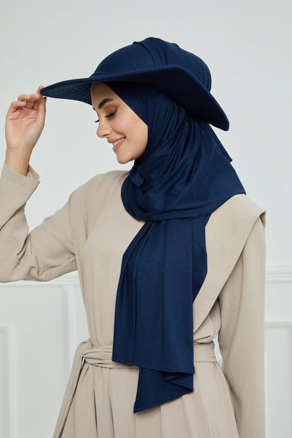 Adjustable Summer Hat + Matching Hijab - Navy Blue