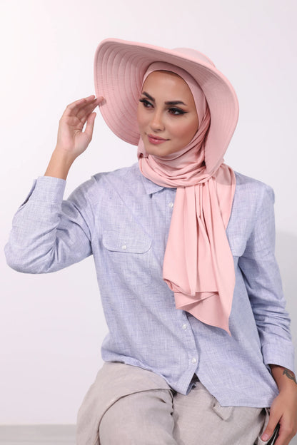 Adjustable Summer Hat + Matching Separate Hijab - Peach