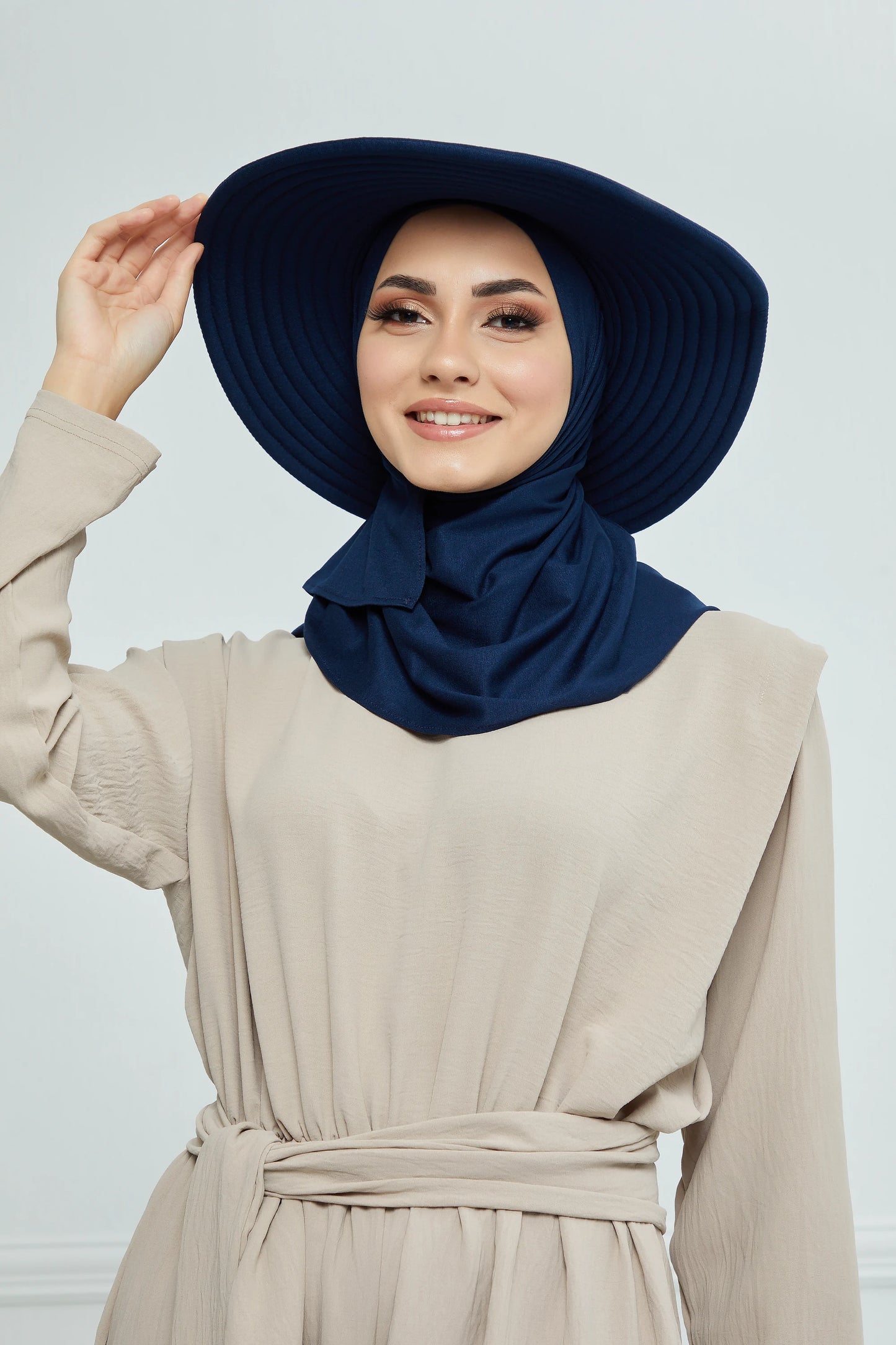 Adjustable Summer Hat + Matching Hijab - Navy Blue