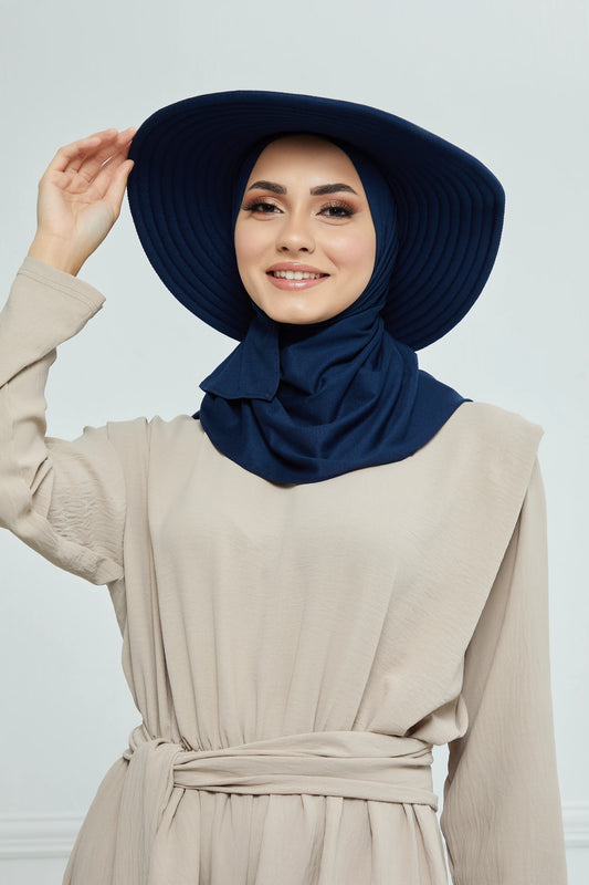 Adjustable Summer Hat + Matching Hijab - Navy Blue