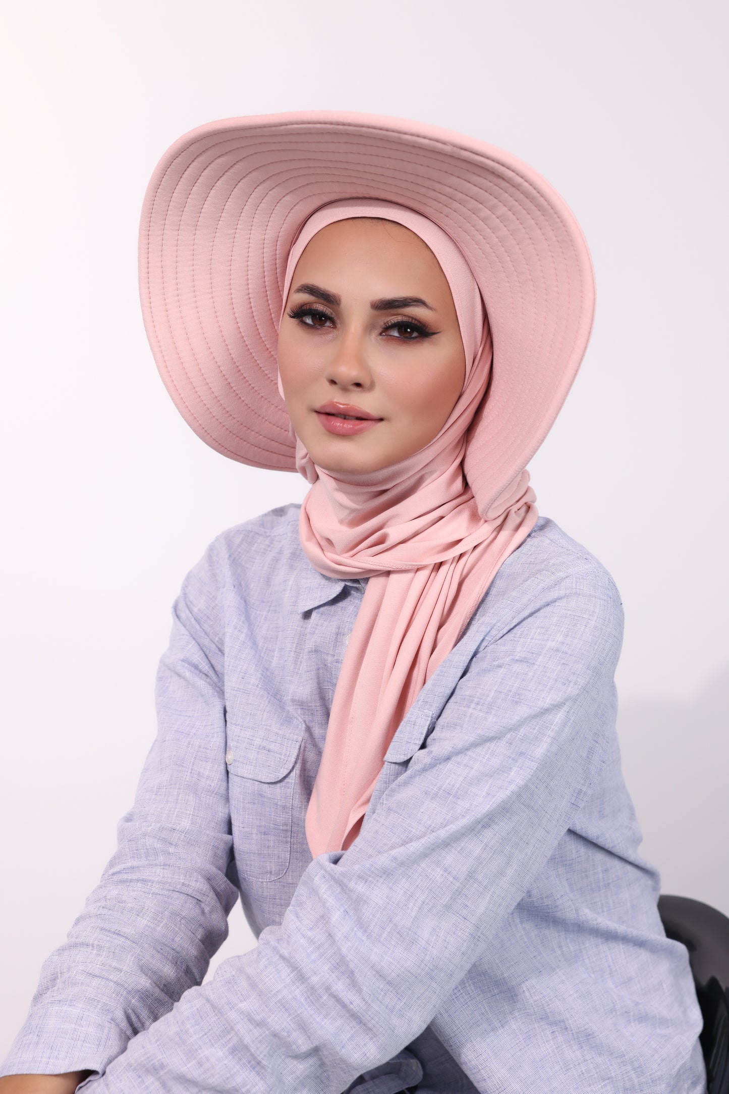 Adjustable Summer Hat + Matching Separate Hijab - Peach