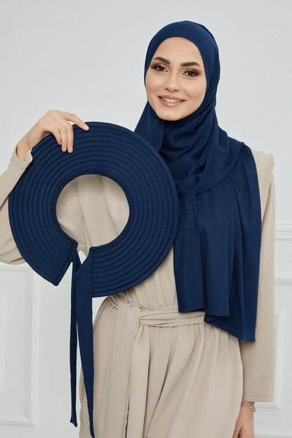 Adjustable Summer Hat + Matching Hijab - Navy Blue