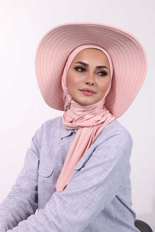 Adjustable Summer Hat + Matching Separate Hijab - Peach