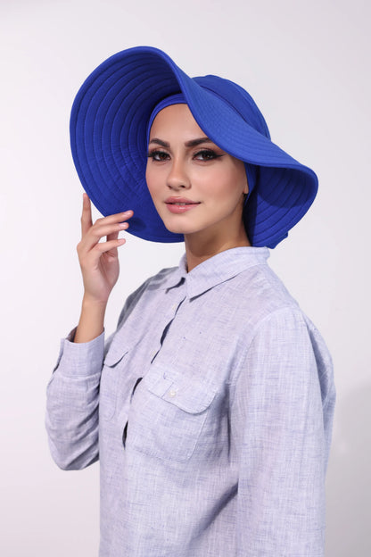 Adjustable Summer Hat + Separate Matching Turban- Royal Blue