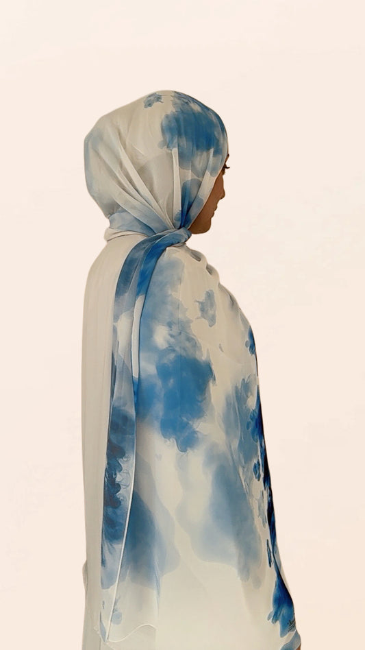 Cloudy Blues Crepe Chiffon Hijab