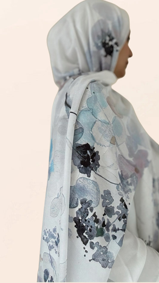Grayscale Florals Crepe Chiffon Hijab