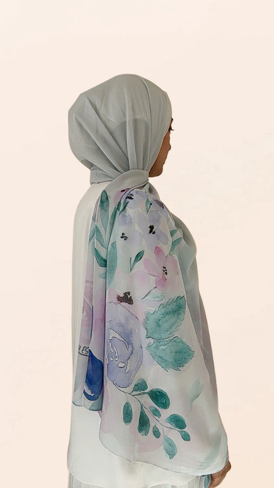 Watercolor Roses Crepe Chiffon Hijab