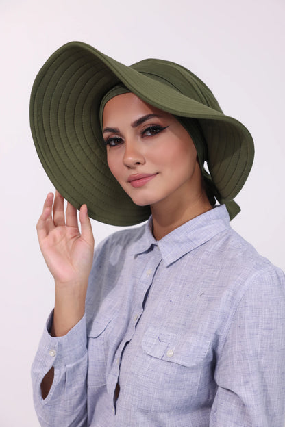 Adjustable Summer Hat + Separate Matching Turban - Olive Green
