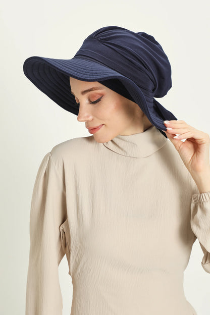 Adjustable Summer Hat + Separate Matching Turban- Navy Blue