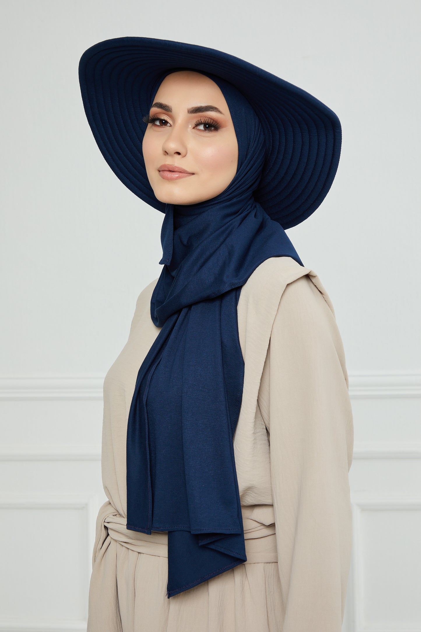 Adjustable Summer Hat + Matching Hijab - Navy Blue