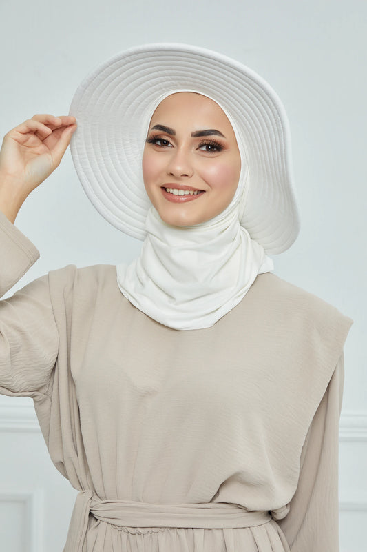 Adjustable Summer Hat +
 Matching Hijab - Offwhite