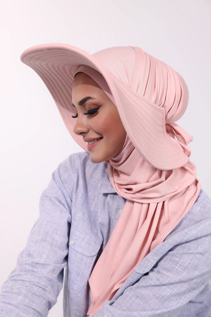 Adjustable Summer Hat + Matching Separate Hijab - Peach