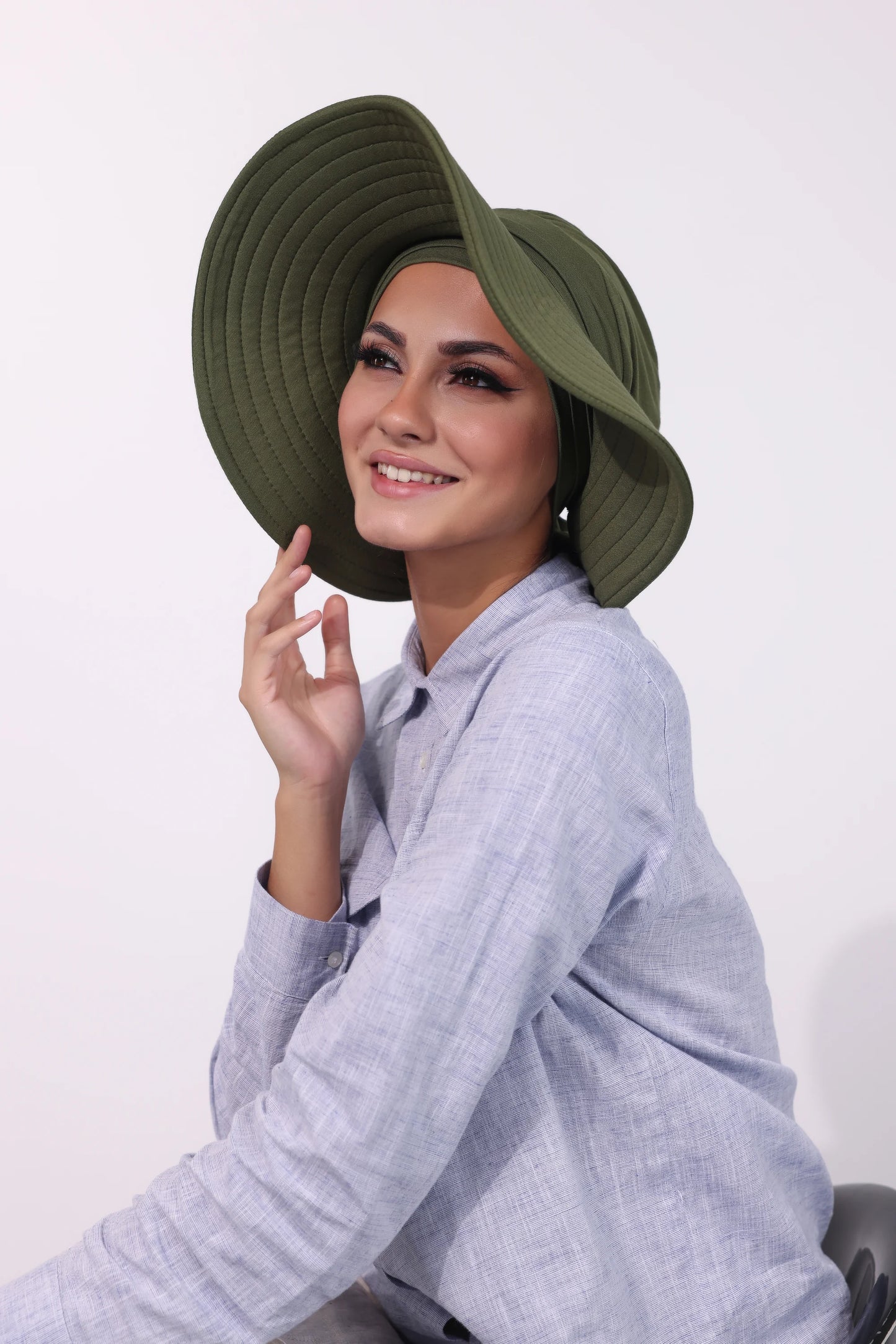 Adjustable Summer Hat + Separate Matching Turban - Olive Green