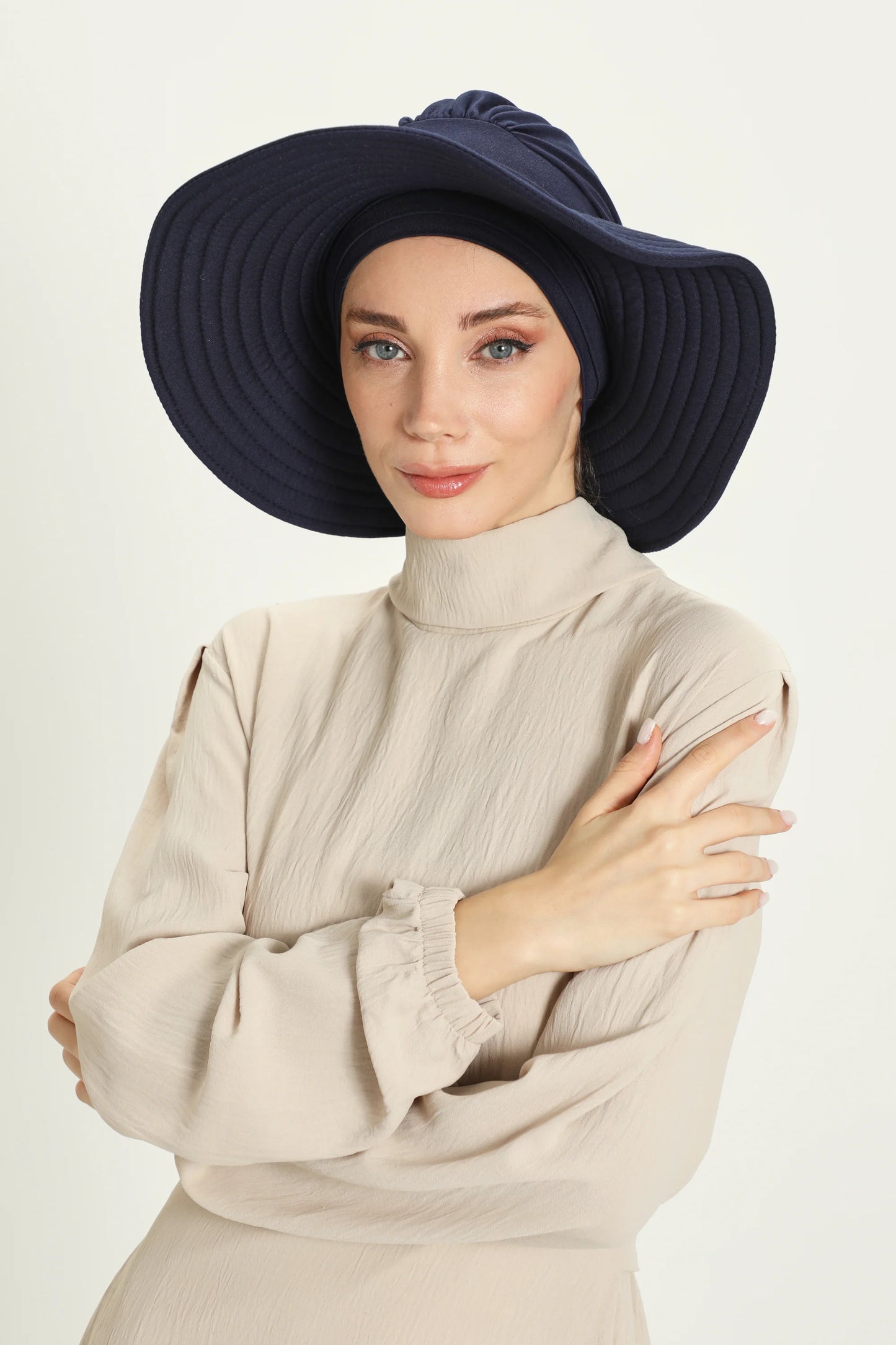 Adjustable Summer Hat + Separate Matching Turban- Navy Blue